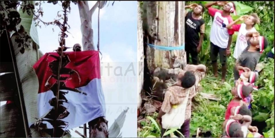 Warga Kampung Syou Warmare Kibarkan Bendera di Puncak Pohon Pisang Raksasa 1 Screenshot 20210817 162036 Photo Wonder